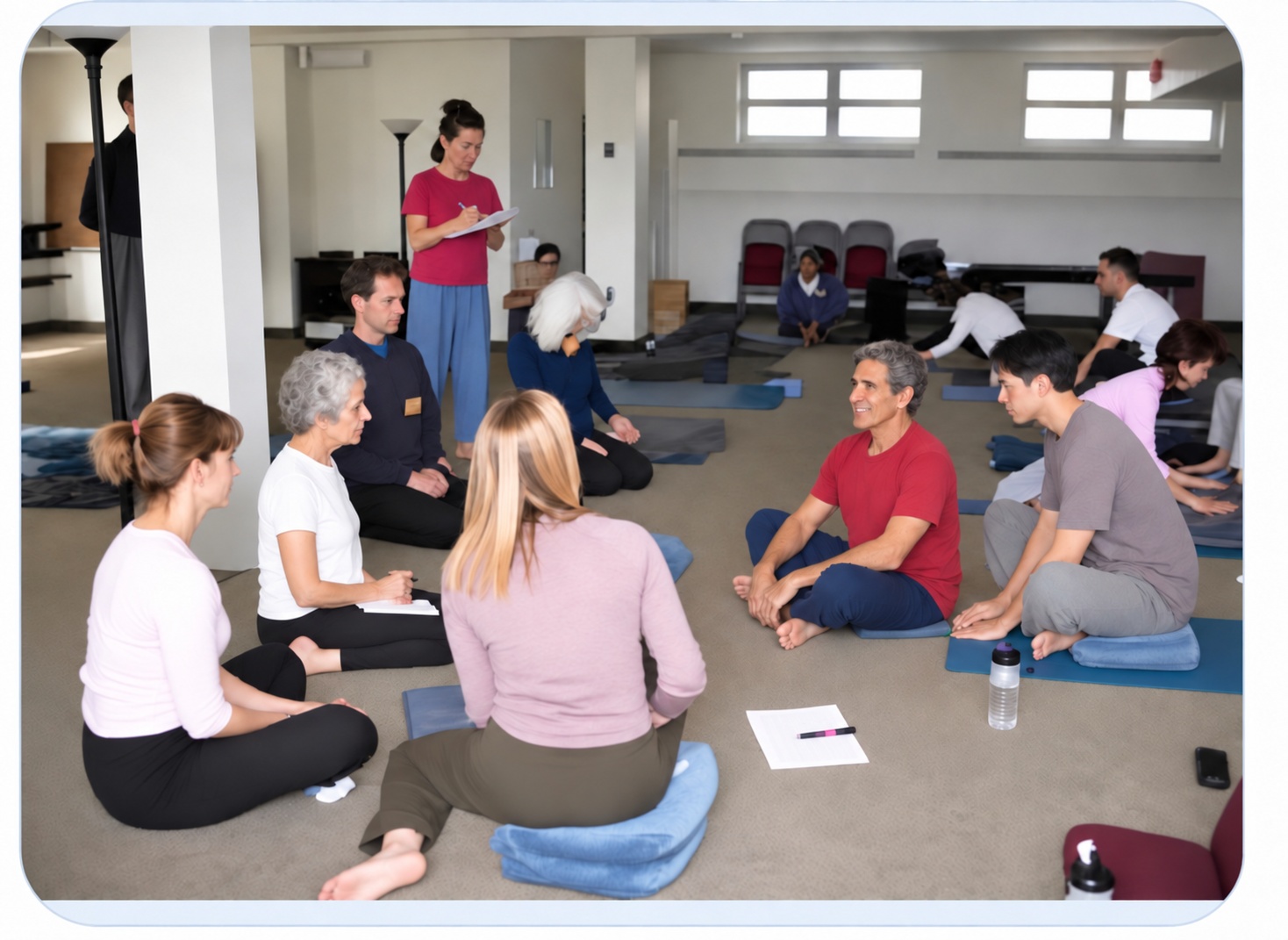 Sam and Lauri teaching students in a yoga workshop